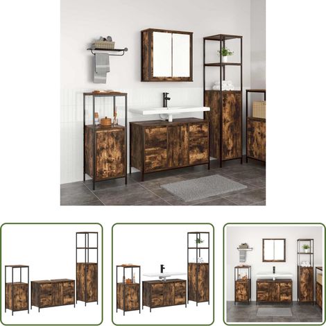 vidaXL Meuble de salle de bain - Ensemble de mobilier de salle de bain 3 pcs Chêne fumé et noir (1/5)