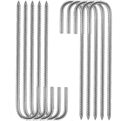 Lot de 10 piquets de tente en acier galvanisé, 30 cm de long et 8 mm d'épaisseur, pour tentes, auvents, tonnelles, trampolines et poulaillers. (1/5)