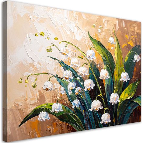 Tableau déco Fleurs de muguet sur fond beige imitation peinture 60x40 (1/4)