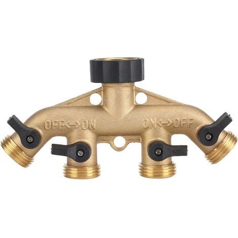 3/4 Zoll Messing 4-Rohr-Schlauchverteiler Düsenschalter Wasserhahnverbinder Wasserhahnverteiler Schlauchadapter Wasserhahnverbinder für Gartenbewässerung (Europäisches Gewinde) (1/5)