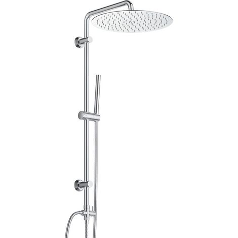 Görbach Colonne de douche chromée pour robinetterie existante, douche pluie XXL ronde Ø30 cm, supports muraux ajustables (1/5)