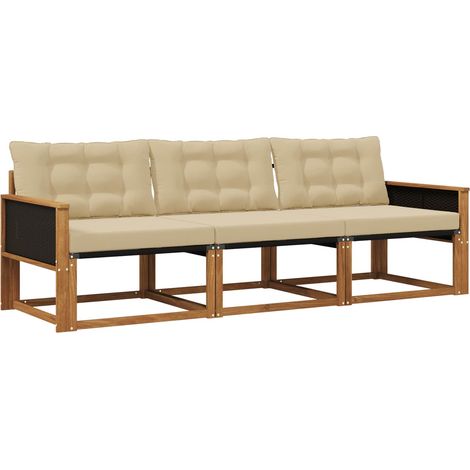 Set di divani da esterno con cuscino 3 pz Salotto da Giardino Naturale e Beige (1/5)