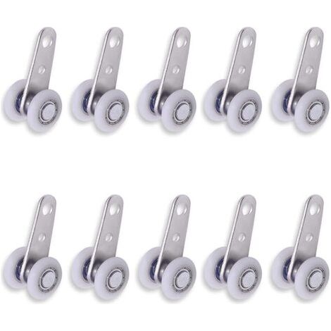 Set of 10 metal pulleys, 49 x 22 mm, with 2 plastic wheels for sliding wardrobe doors (1/5)