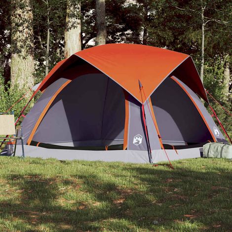 vidaXL Tente de camping de cabine 4 personnes gris orange imperméable (1/5)
