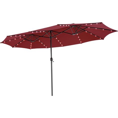 COSTWAY Ombrellone Doppio da Giardino 450 x 260 cm, Ombrellone con 48 Luci LED, Ombrellone Rettangolare con Manovella, per Giardino Piscina Cortile (Rosso) (1/5)