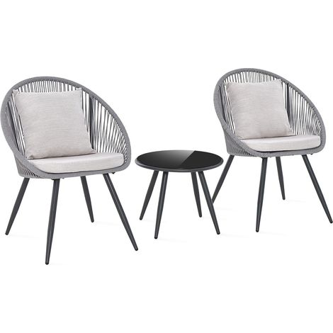 COSTWAY 3 Piece Patio Furniture Set Woven Rope Balcony Chair w/ Seat & Back Cushions (1/5)