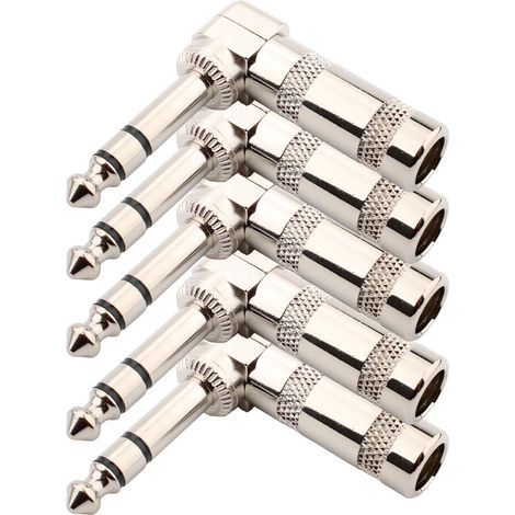 5 pièces 6.35mm 1/4 "TRS souder connecteur Jack,stéréo Audio Souder Connecteur connecteur angle droit de 6.35mm,prise de micro 6,35 TRS pour câbles haut-parleur/guitare/microphone (1/5)