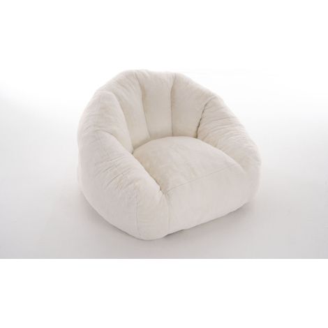 Pouf XXL in pelliccia sintetica color crema, senza montaggio, per salotto e camera (1/5)