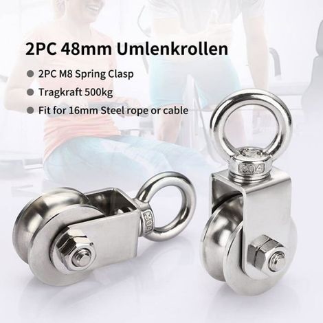 Poulie Câble Acier Inoxydable 48mm - Lot de 2 - Charge 500kg - Rotation 360° - Pour Levage et Fitness MANCHE PORTE-ELECTRODE (1/5)