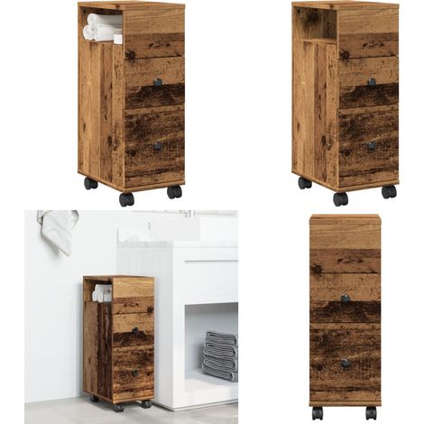 Meuble étroit de salle de bain à roulettes vieux bois - Meuble étroit - Armoire salle de bain (1/5)