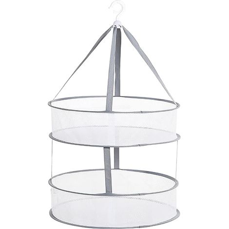 Pliable Séchoir à Plantes, Rotatif à 360° Panier de Séchage, Double Couche Filet de Séchage Suspendu, Diamètre 45 cm, pour sous Vêtements ou Chaussettes, Herbes, Graines