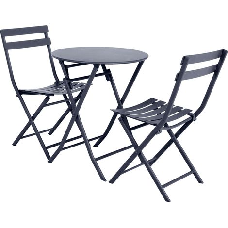 Pack Muebles Exterior Plegables Mesa Redonda + 2 Sillas Greensboro Jardín Terraza Estilo Contemporáneo Color Gris (1/5)