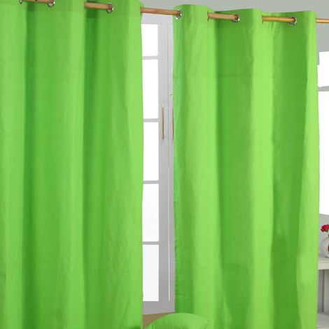 HOMESCAPES Plain Green Cotton Eyelet Curtains 117 x 137 cm