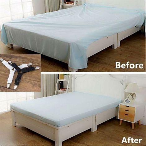 Sangles Pour Draps De Lit - Réglables - Pour Matelas Standard Et Épais - Blanc - Lot De 4 (1/4)