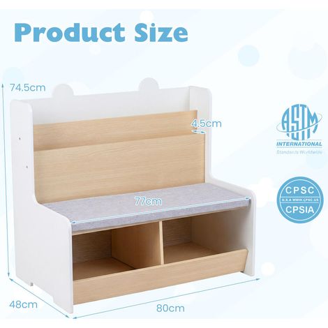 Coin lecture enfant avec bibliothèque, banc et 2 cases de rangement, coussin amovible, chambre d’enfant (1/5)