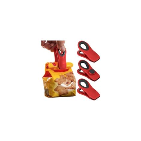 Lot de 4 pinces à sacs magnétiques pour aliments, idéales pour les sachets de chips et autres sacs de conservation avec fermeture hermétique (rouge).