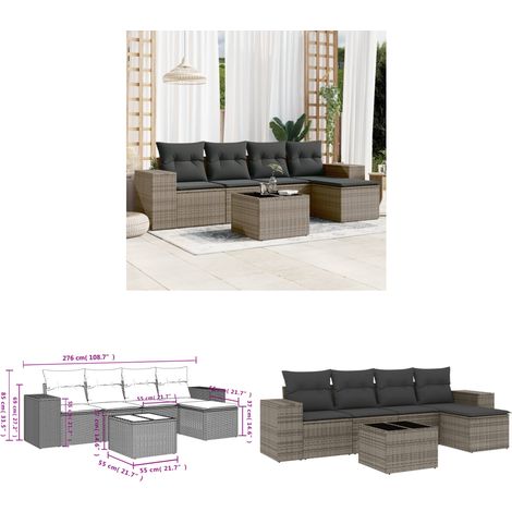 6-tlg. Garten-Sofagarnitur mit Kissen Grau Poly Rattan - Gartenmöbel - Gartensorte - Lounge Set - Rattan Möbel - Outdoor Möbel - Home & Living (1/3)