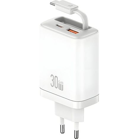 USAMS Xiang Serie CC296 30W Wandladegerät 1xUSB-C 1xUSB-A + USB-C Kabel Weiß (1/5)