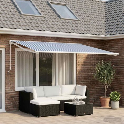 vidaXL Awning Replacement Fabric Blue and White 250 x 200 cm Polyester