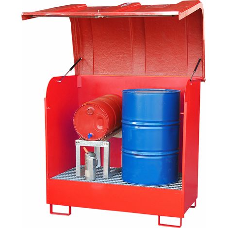 Bauer Gefahrstoff-Depot GD-B für Außenbereich mit Spritzschutzwand und GFK-Haube, Feuerrot