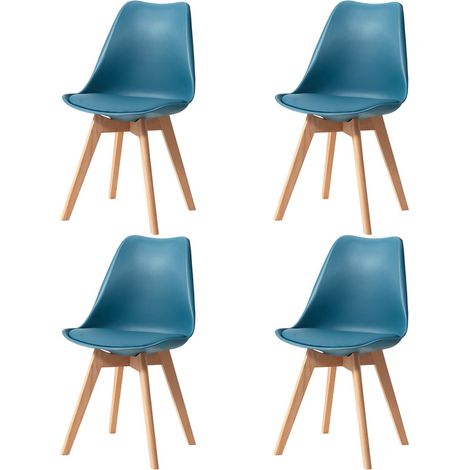 Wokaka Pack de 4 sillas de comedor con cojines de asiento -  estilo escandinavo, diseño nordico - (Verde oscuro)