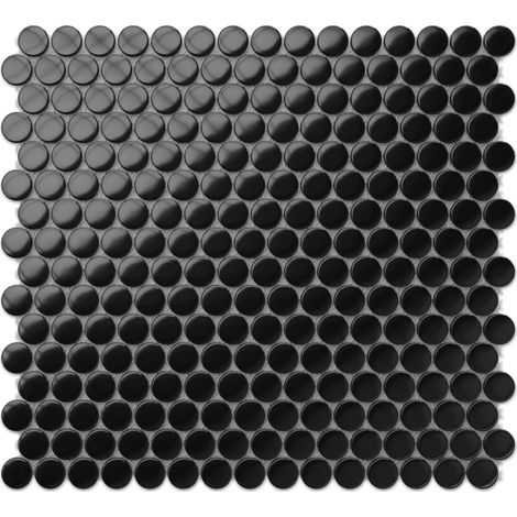 Ilcom – Mosaïque en céramique sur maille 31.7 x 29.3 cm – Résistante aux hautes températures – Découpe facile pour murs et sols – Black Dots (1/5)