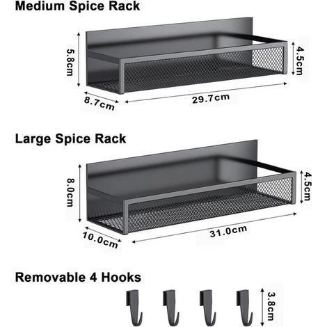 Estante magnético para especias para refrigerador，2 piezas，metal y negro (1/5)