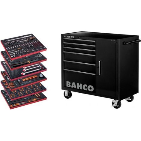 Bahco – Servante d'atelier noire extra large 6 tiroirs – Charge max 30 kg par tiroir – Système de verrouillage Lock&Go – Roues silencieuses 150x50 mm