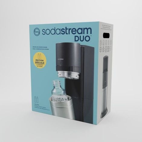 Machine a eau pétillante SODASTREAM - DUO Noire - 2 carafes en verre 1L - 1 recharge de gaz 60L (1/2)