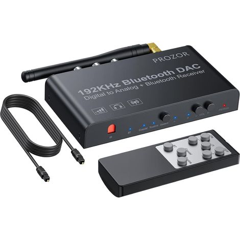Convertisseur DAC Récepteur Bluetooth V5.0 Récepteur Coaxial Toslink Numérique 192 kHz Numérique Vers Analogique Stéréo L/R RCA 3,5 mm, Télécommande Infrarouge Volume/Muet/Commutateur (1/5)