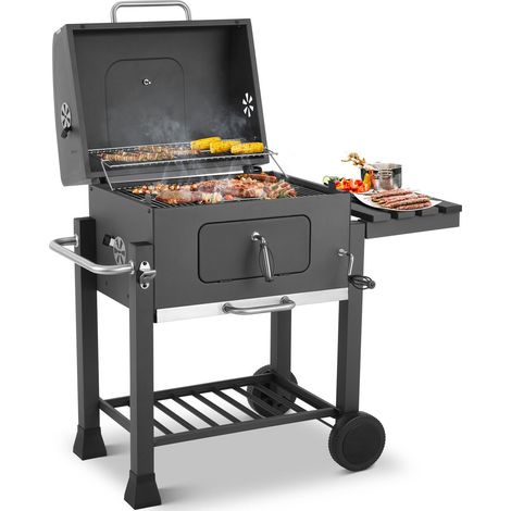 Chariot de grillage XXL Grille grise avec couvercle BBQ fumeur grill rouillé 116x105x55cm (1/5)