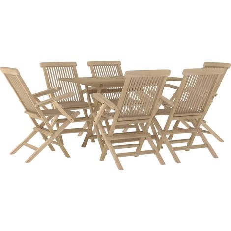 Salon de jardin meuble d'extérieur ensemble de mobilier 7 pièces gris bois de teck solide