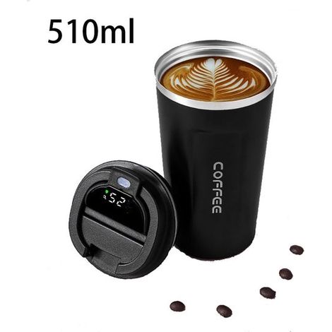 Taza de café isotérmica, Taza térmica, Taza de café portátil, Taza de viaje, 510 ml, Taza con aislamiento al vacío, Taza portátil unisex, Negra (1/5)