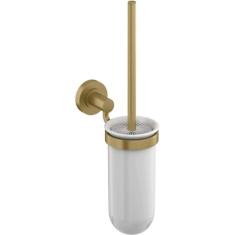 Hoxton Toilet Brush Holder Brushed Brass Finish Wall Mounted Britton Bathrooms