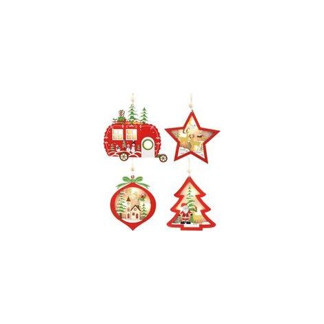 Juego de 4 piezas de decoración navideña de madera, luces LED navideñas, adornos luminosos de madera para árbol de Navidad, adornos para árbol de Navidad de interior, adornos de bolas para árbol de Na