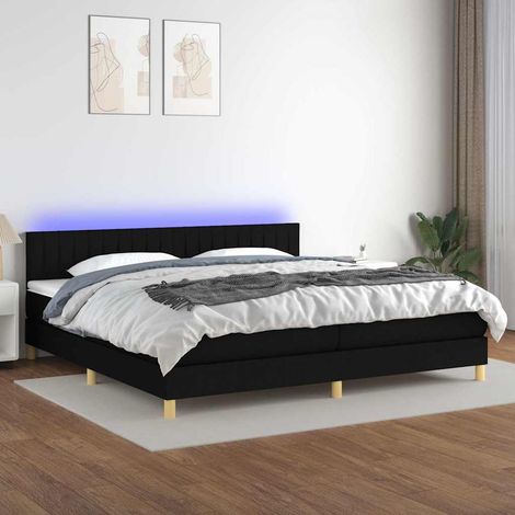 vidaXL Sommier à lattes de lit et matelas et LED Noir 200x200 cm Tissu (1/5)