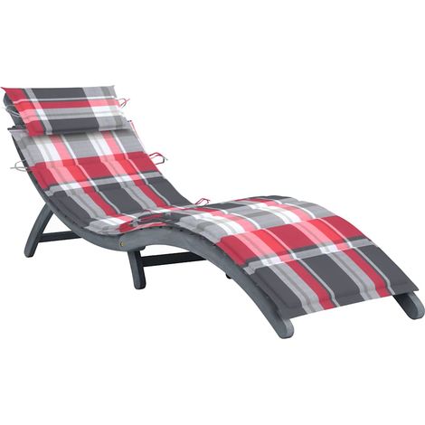 Chaise longue avec coussin Gris Bois d'acacia solide