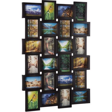 Cadre photo Relaxdays, collage 24 photos, 10x15 cm, portrait & paysage, cadre mural, H x L: 59x86 cm, noir