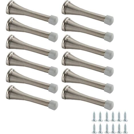 Ecleanfy - Lot de 12 Butées de Porte à Ressort - Nickel Brossé, Fixation Murale Simple, Pack Multiporte