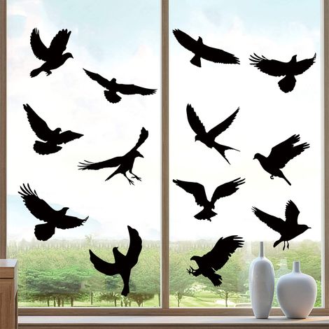 Set mit 36 vogelförmigen Antikollisions-Fensteraufklebern, um zu verhindern, dass Menschen und Vögel gegen die Scheibe prallen. (1/5)