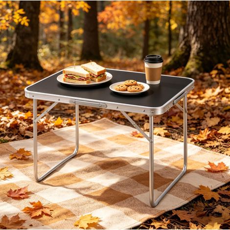 Table de camping pliante ultra légère et portable 70 x 50 x 60 cm en MDF métal noir REDOM (1/5)