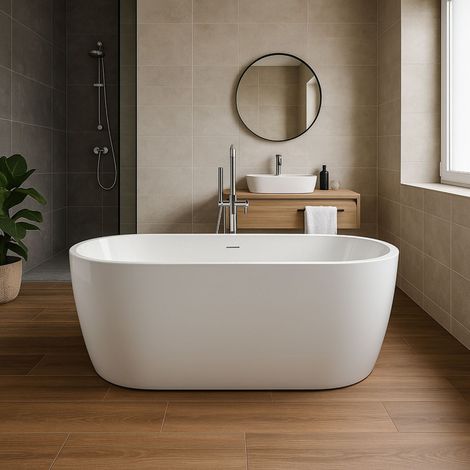 Vasca da bagno free standing ovale in acrilico bianco lucido (1/5)