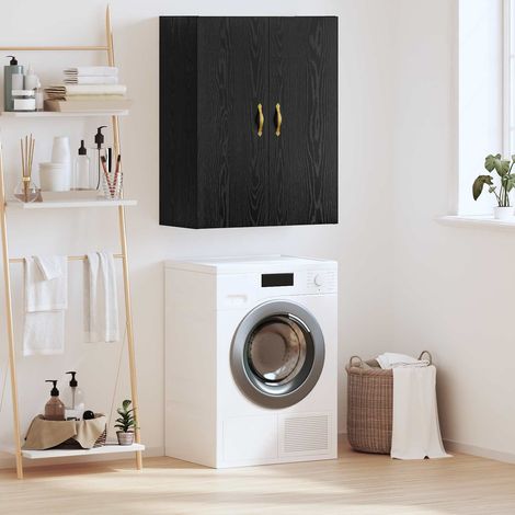 Armoire murale 2 portes en bois d'ingénierie, chêne noir, 69,5 x 34 x 90 cm - PANGIVO (1/5)