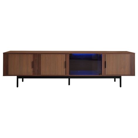 Meuble TV 200 cm noyer noir LED Bluetooth métal verre design moderne