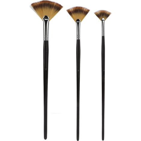 3Pcs Fan Paint Brush Set Long Handle Soft Bristles Good Toughness Fan Shaped Nylon Hair Paint Brush for Art School (1/5)