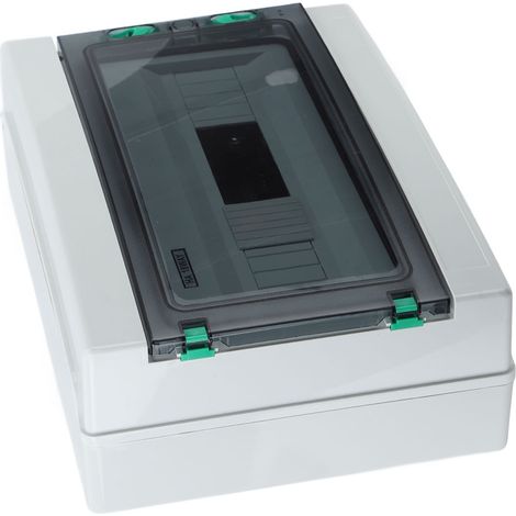 (HA-18) Coffret 18 modules avec rail DIN, couvercle transparent en polycarbonate, IP65, pour bornes de recharge et disjoncteurs muraux intérieurs. (1/5)