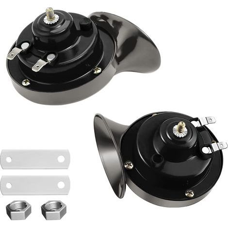 Klaxons de train ultra-puissants 300 dB, kit de remplacement de 2 klaxons pneumatiques étanches 12 V, klaxon double électrique pneumatique pour voiture (noir) (1/5)