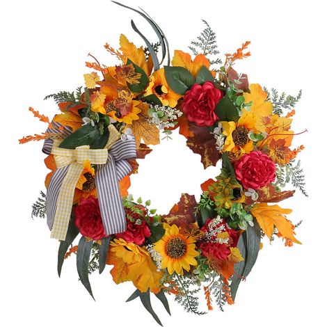 Guirlande Automne - Guirlande Porte 45 Cm - Hydrangée Feuille Érable Baies Rouges - Décoration Intérieure Extérieure - 1 Pièce (1/5)
