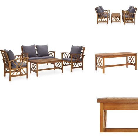 Salon de jardin 4 pcs avec coussins Bois d'acacia solide - Salon De Jardin - Mobilier De Jardin - Ensemble De Jardin - Table Basse - Chaises De Jardin (1/5)