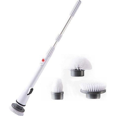 Brosse de Nettoyage Électrique sans Fil, Vadrouille Électrique avec Poignée Réglable et 3 Têtes de Brosse Remplaçables, Épurateur de Plancher pour Salle de Bain Cuisine Voiture
